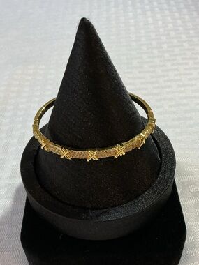 Pave’ Rhinestone “X” Cross Style Gold Tone Bangle Bracelet